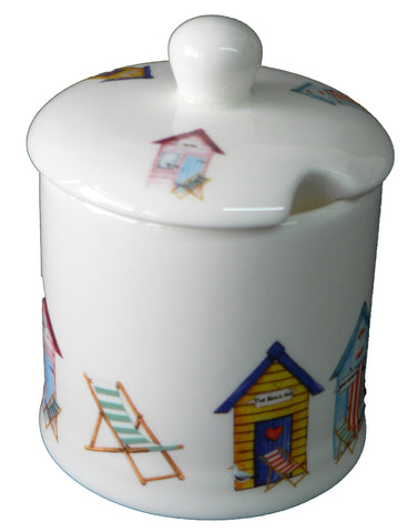 Beach Huts, bone china preserve, jam mamalade pot container