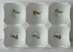 Birds design Ceramic 6 egg holder egg tray with robin and bluetit design