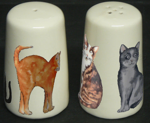 Cat salt and pepper set - Cream earthenware cruet set