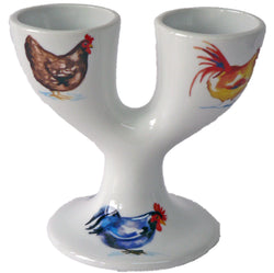 Chicken double Egg Cup with Fun Colourful Chicken cockerel Design