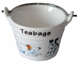 Dogs small teabag tidy, bucket shaped - porcelain bucket shaped teabag tidy
