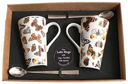 Butterfly latte mugs with spoons 2 x gift boxed 3/4pt capacity ceramic