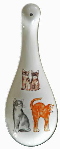Porcelain Cat cats and kittens large spoon rest