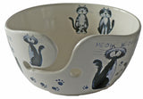 Ceramic yarn bowl, cream coloured and decorated all round with cute cats design, large enough for 100gms ball wool +