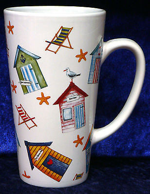 Beach Huts chintz ceramic large latte mug 3/4pt capacity