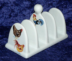 Chicken  toast rack. Ceramic  toast holder decorated with chickens cockrels