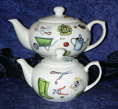 Gardening design 2 cup or 6 cup porcelain teapot tools shears fork