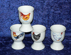 Cockerel, chicken egg cups eggcup porcelain set of 4