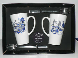 Pair of Blue Willow Pattern latte mug gift bxoed  3/4pt capacity ceramic large