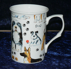 Bone china mug with cute Dogs chintz design - different dogs all around mug