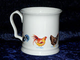 Chickens china tankard large mug Colourful tankard with cockerels roosters