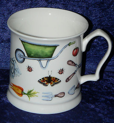 Gardening design wheel barrow, secateurs, shears, bone china tankard large mug