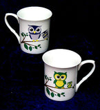 Bone China mug decorated with cute Mum and Baby owls design 2 colours to chose