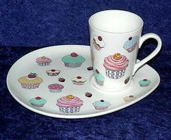 Cupcake design snack plate & mug.  Mug and plate set