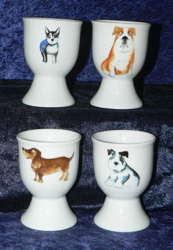 Fun Dogs set of 4 ceramic egg cups