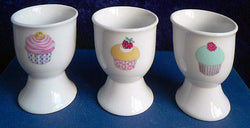 Set of 4 cupcakes cup cakes ceramic eggcups egg cups