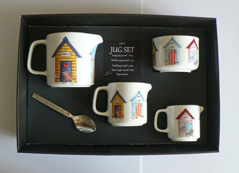 Beach Hut jugs, set of 3 sizes jug and sugar pot bowl 4/7/10oz gift boxed set