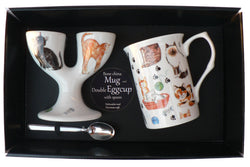 Cats and Kittens Double eggcup with Egg Spoon and Bone China Mug Gift Boxed