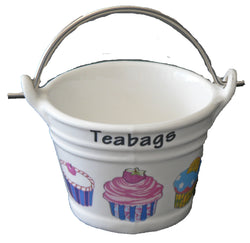 Cupcake small teabag tidy Bucket, used teabag holder decorated with cupcakes