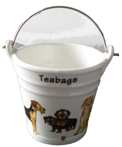 Dogs Teabag tidy bucket, used teabag holder - bucket shaped ceramic container for used teabags