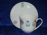 Bone china cup and saucer set with cupcake design