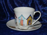 Beach Hut cup and saucer set.  Bone china cup and saucer gift boxed with spoon