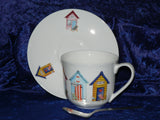 Beach Hut cup and saucer set.  Bone china cup and saucer gift boxed with spoon