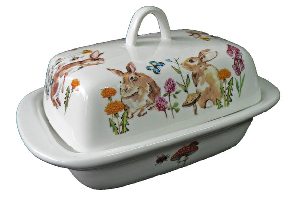 Rabbits porcelain traditional deep white butter dish