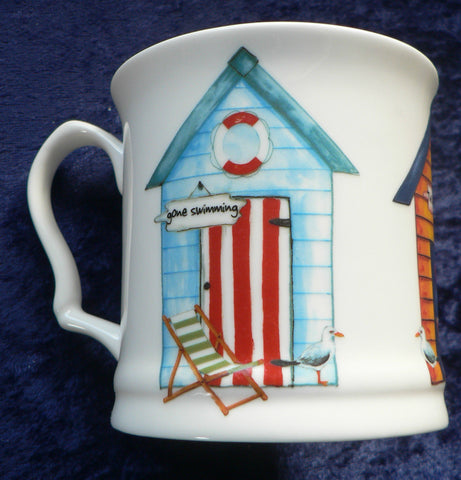 Beach Huts colourful fine bone china tankard large mug