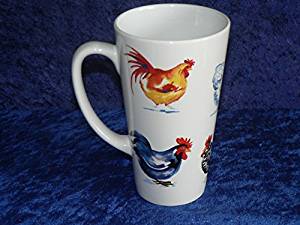Chickens, cockerels chintz ceramic large latte mug 3/4pt capacity