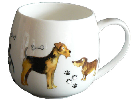 Dogs Bone china HUG a MUG rounded bone china mug decorated all round