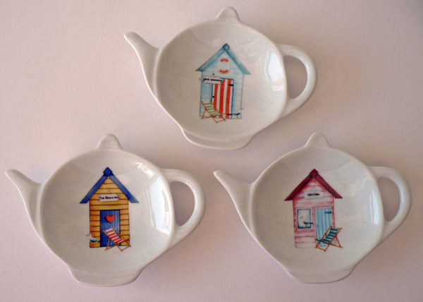 Beach Hut ceramic teabag tidy 3 different colour beach huts to choose from