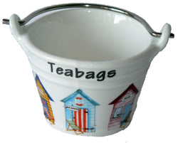 Beach Huts teabag tidy, bucket shaped - porcelain bucket shaped teabag tidy