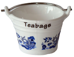 Blue willow teabag tidy, small Blue willow pattern porcelain bucket shaped teabag tidy