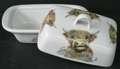 HIghland cow porcelain butter dish