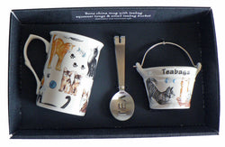 Cats and Kittens Chintz Bone China Mug with Teabag Squeezer Tongs and Teabag Tidy Bucket