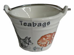 Cats teabag tidy, small porcelain bucket shaped teabag tidy Cats design on Bucket teabag tidy