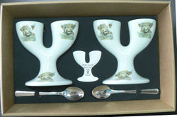HIghland cow 2 x double eggcups gift boxed with spoons