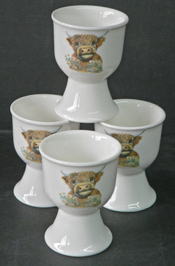 HIghland cow egg cups set of 4 porcelain eggcups