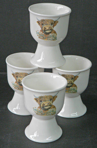 HIghland cow egg cups set of 4 porcelain eggcups
