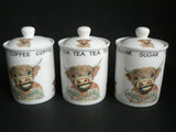 Highland cow china storage containers, tea sugar and coffee set