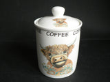 Highland cow china storage containers, tea sugar and coffee set