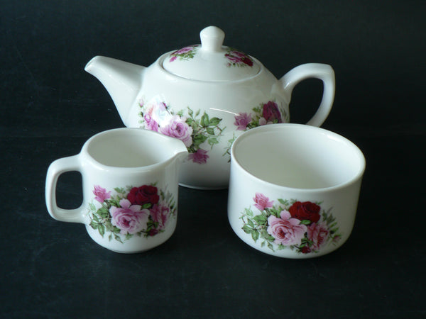 Pink rose 2 cup teapot, Milk & Sugar