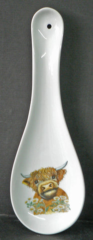 Highland Cow Ceramic Spoon Rest, White Porcelain Kitchen Spoon Rest