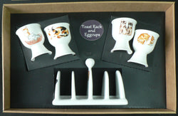 Cats ceramic toast rack with set of 4 matching egg cups