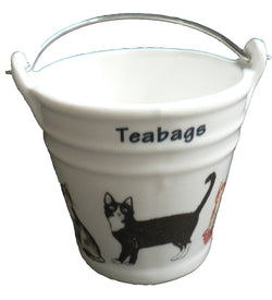Cats Teabag tidy large bucket shaped used teabag pot, perfect for a good quantity