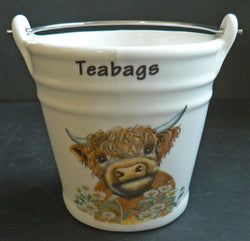 HIghland cow large teabag tidy bucket for used teabags