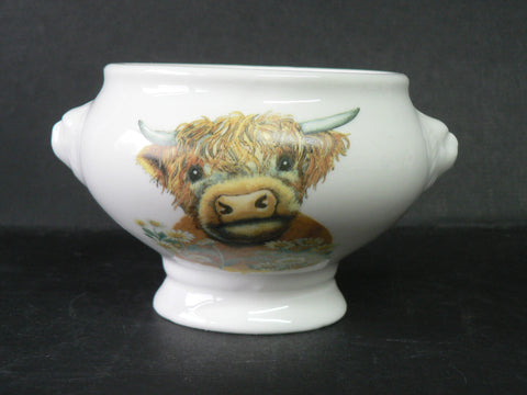 Highland Cow Design Ceramic Soup Bowl with Lion Head Handles, White Footed Serving Bowl