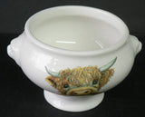 Highland Cow Design Ceramic Soup Bowl with Lion Head Handles, White Footed Serving Bowl