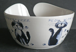 Ceramic yarn bowl, cream coloured and decorated all round with cute cats design, large enough for 100gms ball wool +